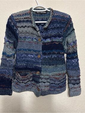 Lorry Marshall Multitone Blue Textured Button-Front Cardigan small
